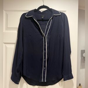 Ann Taylor Dark Blue Blouse with White Piping